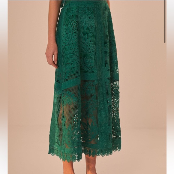 Farm Rio Green Toucans Guipure Midi Skirt - Picture 3 of 10